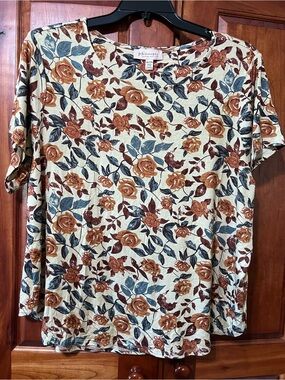 Philosophy Woman Floral Tee - Cream, Rust & Slate Blue in 3X